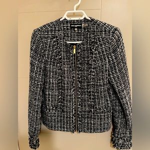 Black and white tweed/textured blazer with gold zipper
